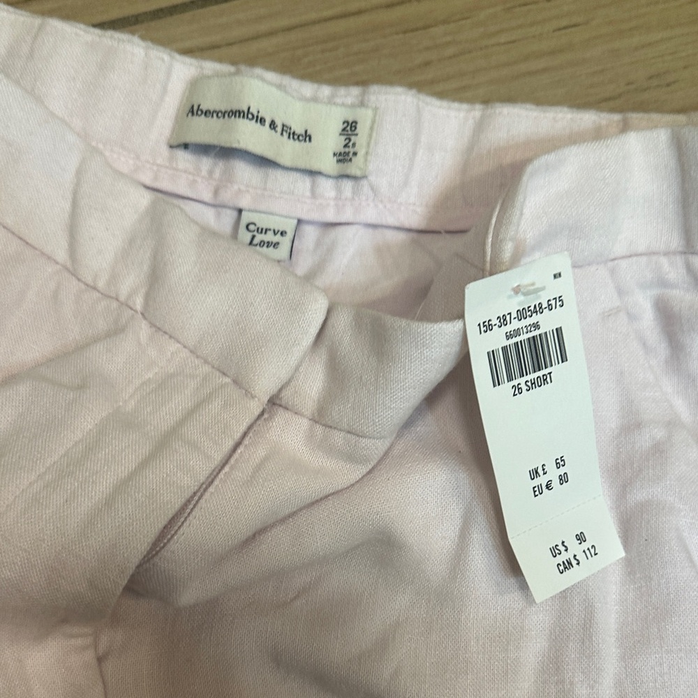 Abercrombie & Fitch Women's Light Pink Ankle Linen Pants - Picture 2 of 5